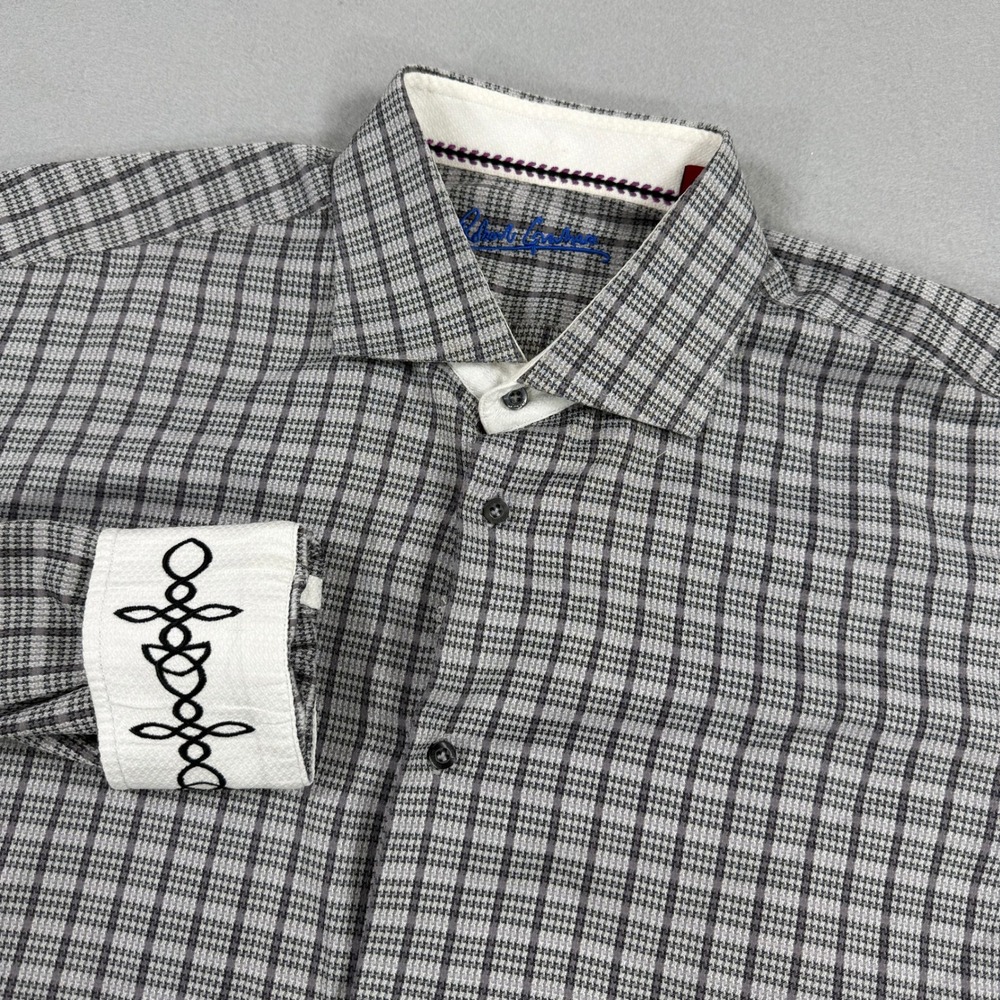 Robert Graham Shirt Mens L/XL Gray Plaid Button Down LS Embroidered Flip Cuff